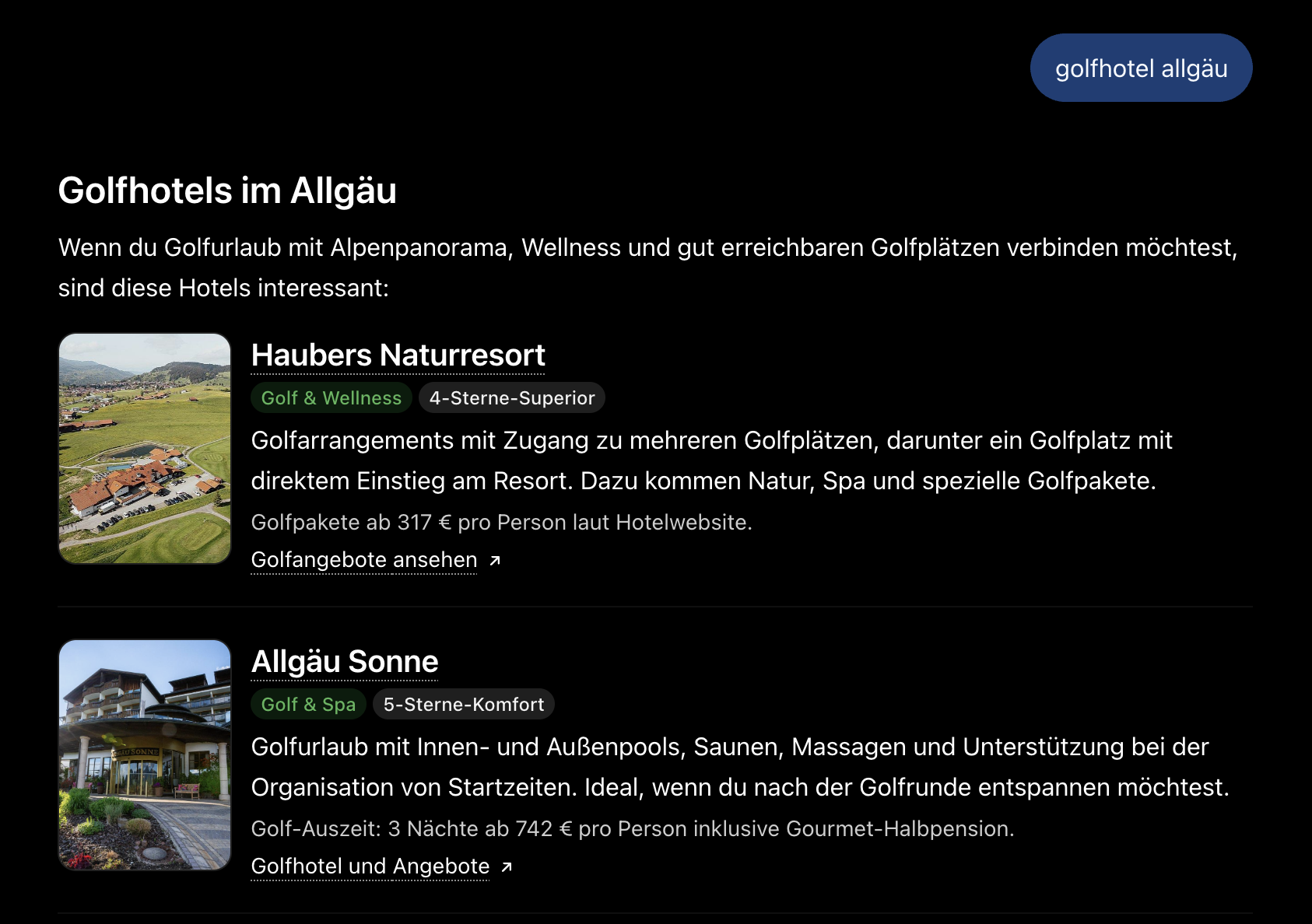 Screenshot: Golfhotel Allgäu