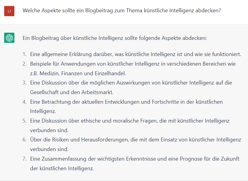 Themenfindung mithilfe von ChatGPT zum Thema künstliche Intelligenz