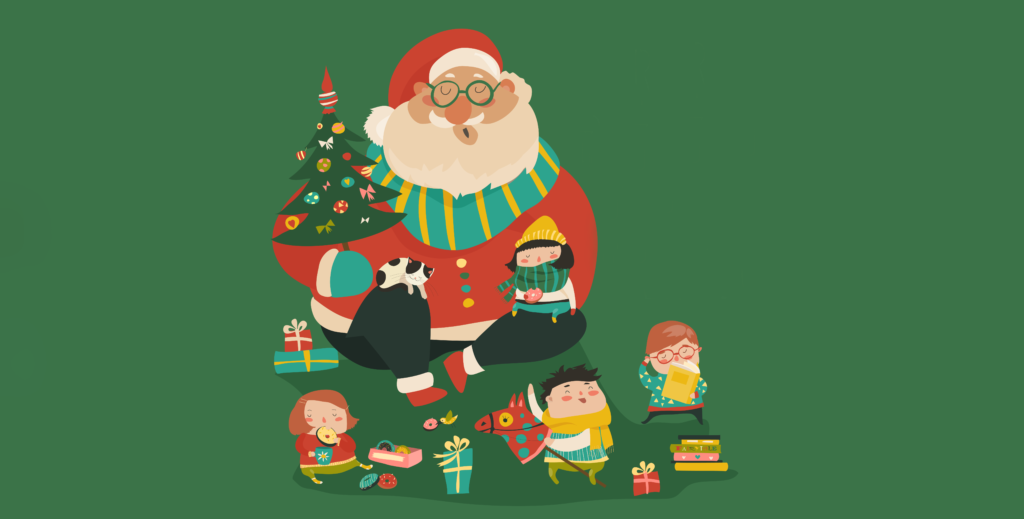 Weihnachtsmann befragt Kinder